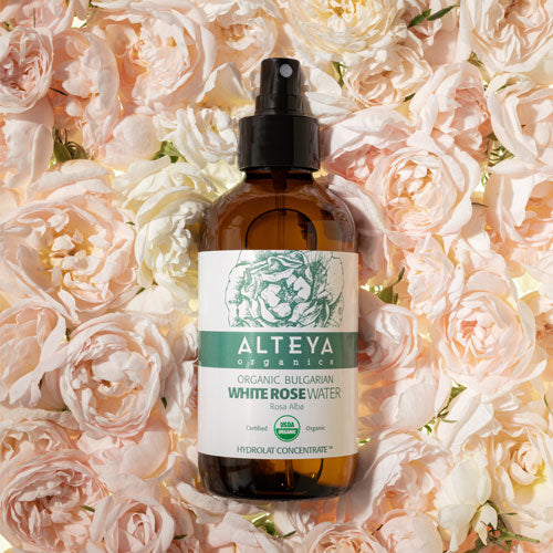 WHITE ROSE WATER AMBER GLASS SPRAY BOTTLE