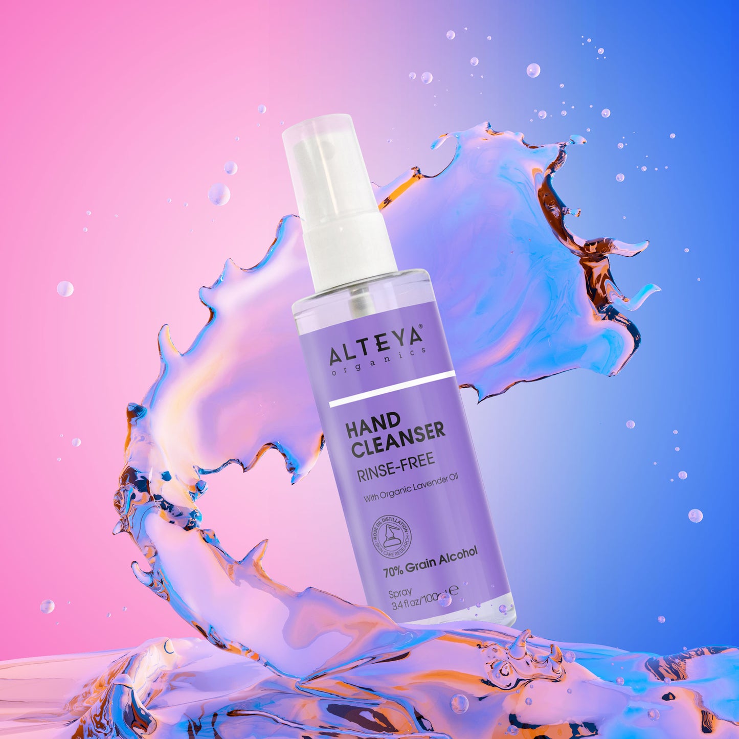 HAND CLEANSER RINSE FREE WITH ORGANIC LAVENDER OIL 100ml