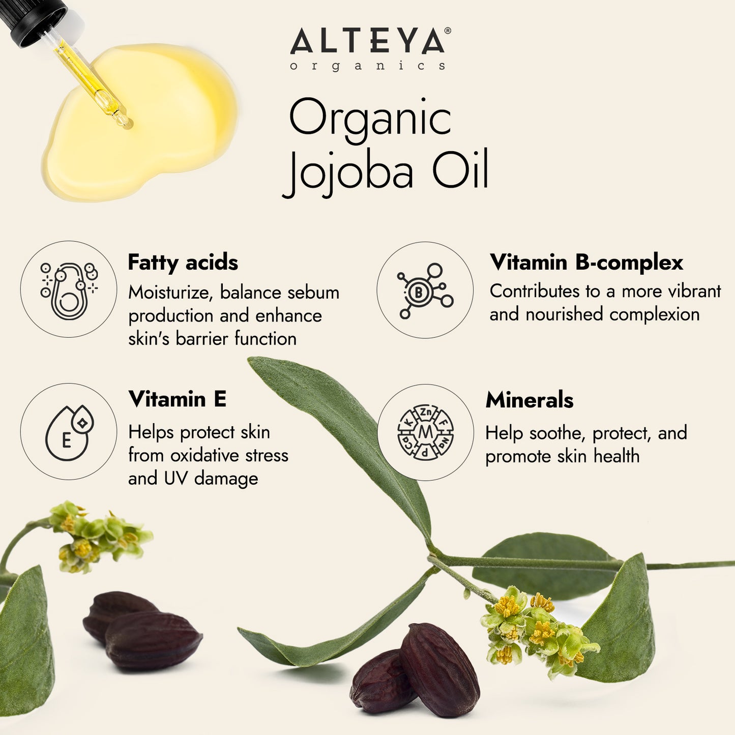 ORGANIC JOJOBA OIL 20ml VIOLET GLASS BOTTLE & PIPETTE