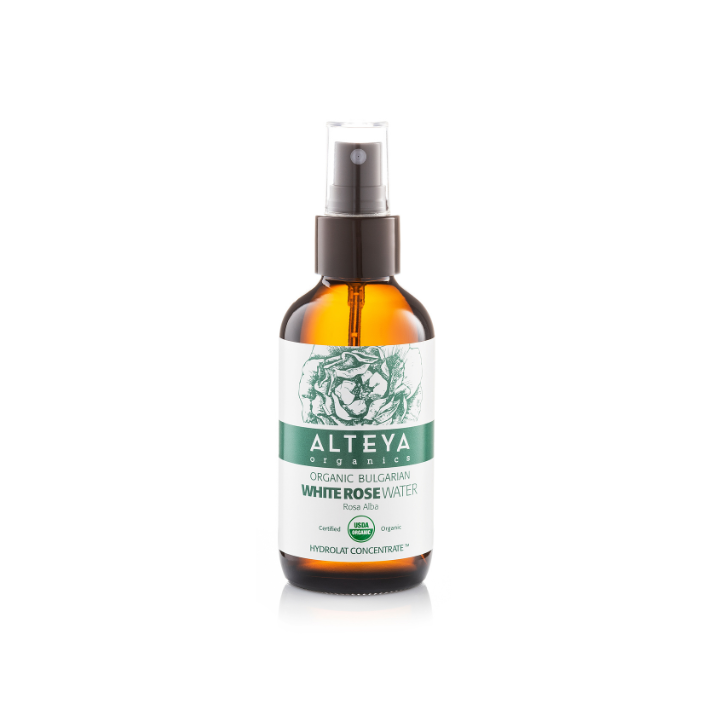 WHITE ROSE WATER AMBER GLASS SPRAY BOTTLE