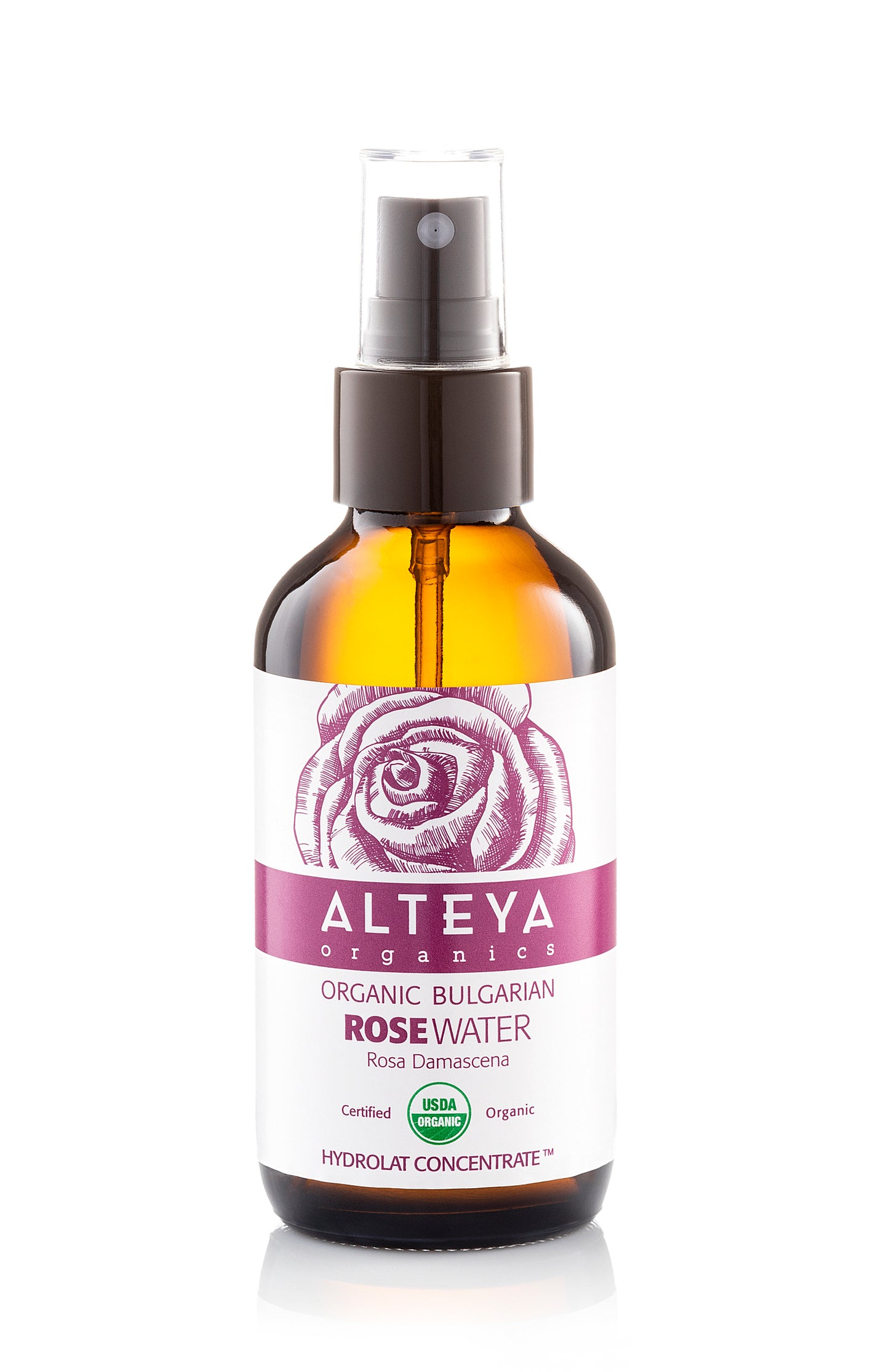 BULGARIAN ROSE WATER 120ml AMBER GLASS SPRAY BOTTLE